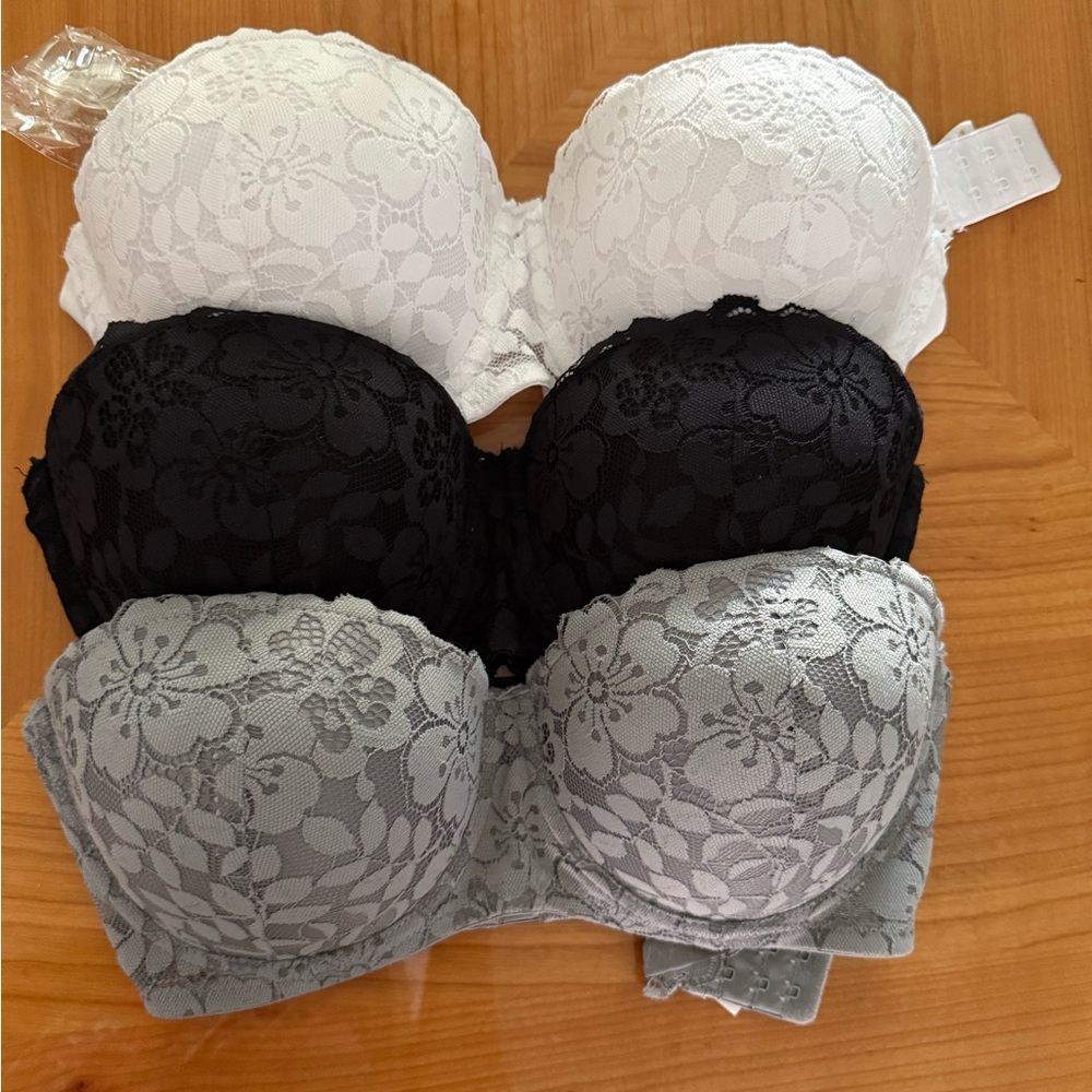 Elegant Lace Strapless Bra Set - Black, White, Gray